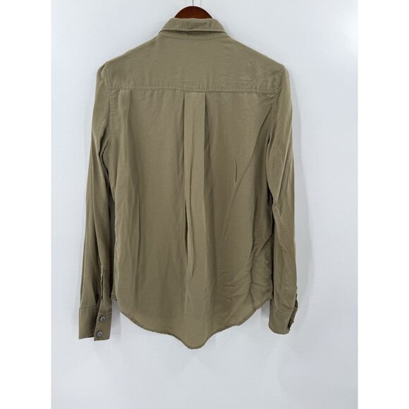 Spanx SILK Olive Green Button Down Long Sleeve Ladies Silk Shirt Size SMALL - Picture 4 of 11